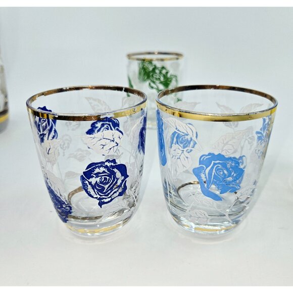 Hazel Atlas MCM Retro Rose-Pattern colorful Cocktail Shaker & Glass Set - Picture 7 of 10